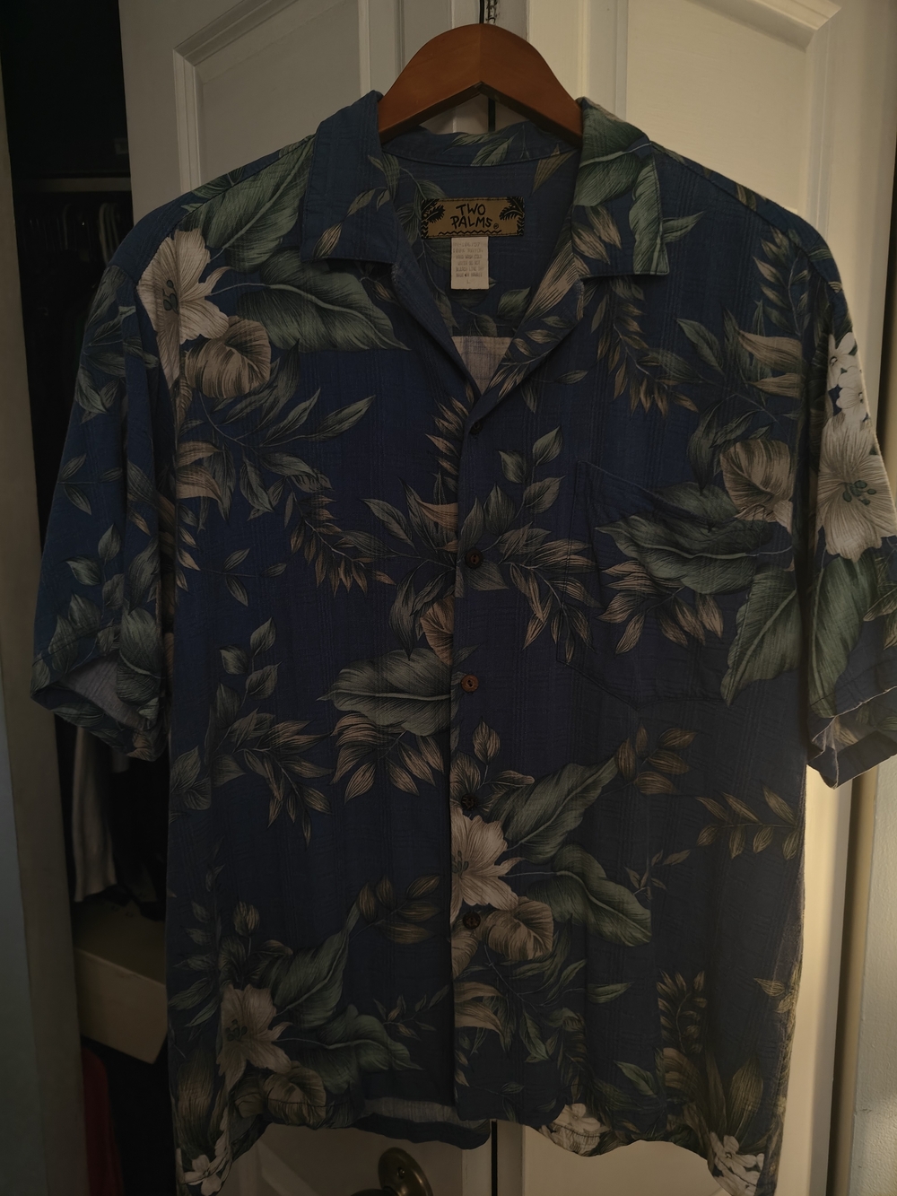 Vintage Two Palms Men's Blue Tropical Floral Camp Shirt - Made In Hawaii
